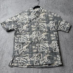 Bishop St Shirt Men's Large Gray Aloha Hawaiian Button Front Short Sleeve